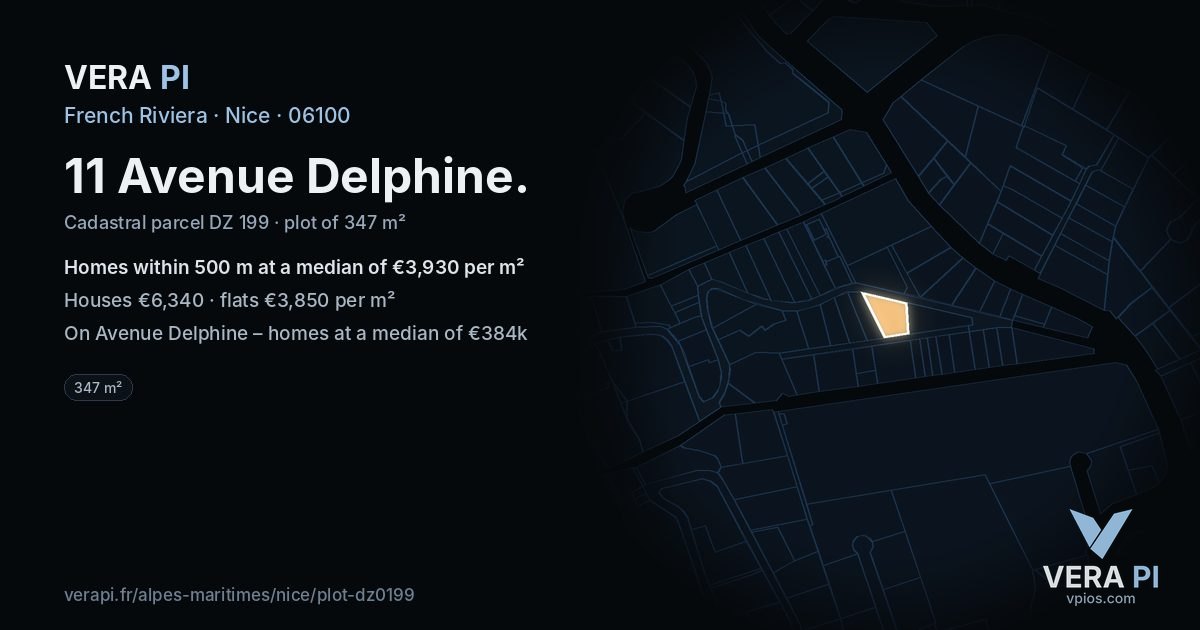 11 Avenue Delphine, Nice at night – the plot lit, the parcels around coloured by the prices near them