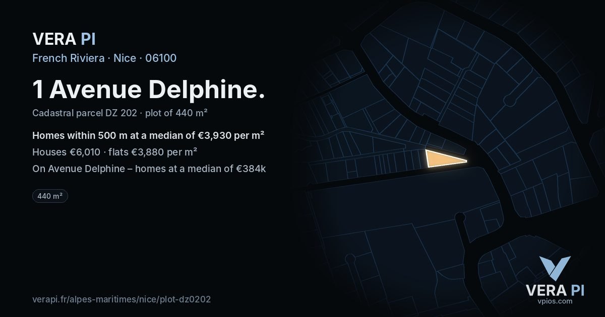 1 Avenue Delphine, Nice at night – the plot lit, the parcels around coloured by the prices near them