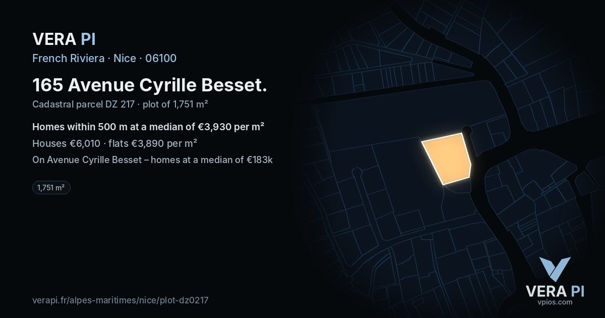 165 Avenue Cyrille Besset, Nice at night – the plot lit, the parcels around coloured by the prices near them