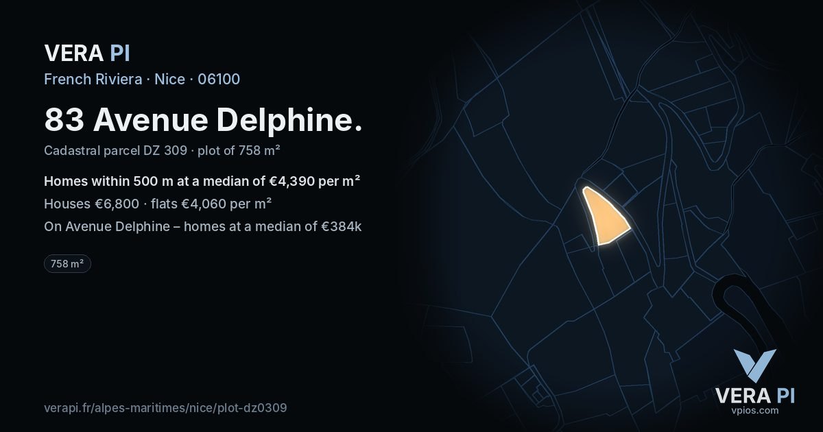 83 Avenue Delphine, Nice at night – the plot lit, the parcels around coloured by the prices near them