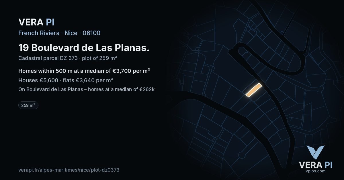 19 Boulevard de Las Planas, Nice at night – the plot lit, the parcels around coloured by the prices near them