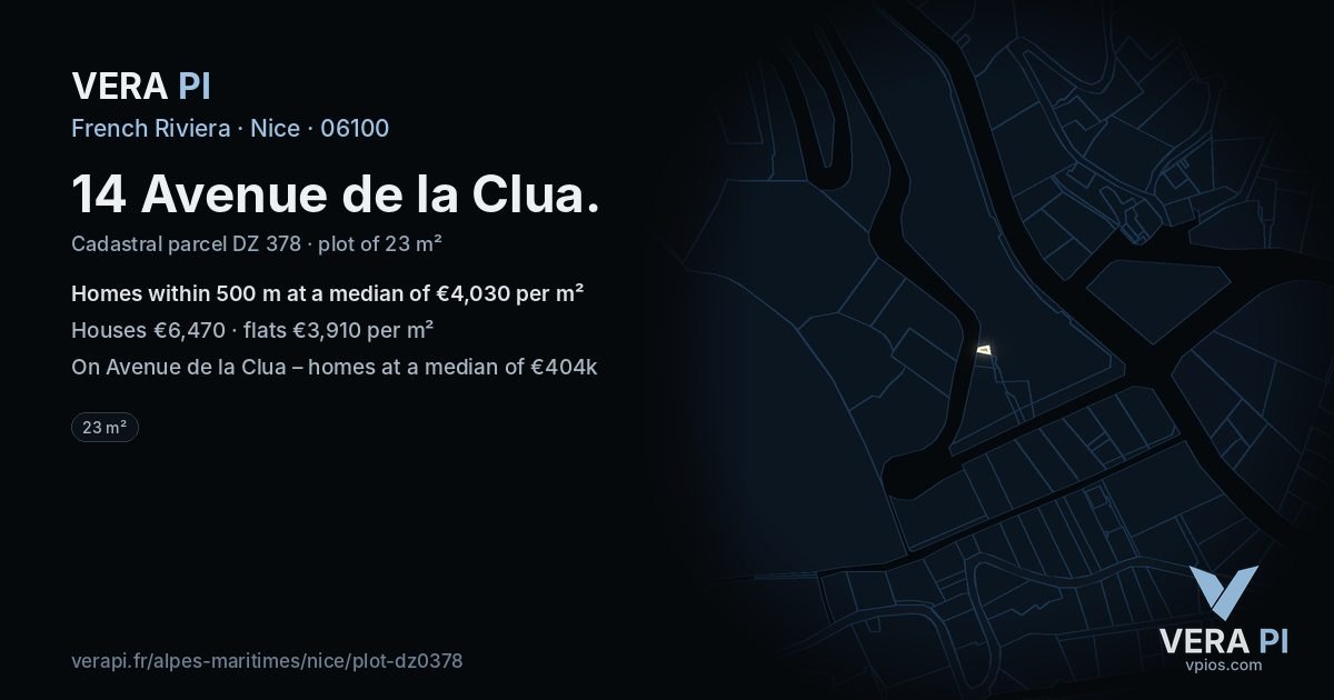 14 Avenue de la Clua, Nice at night – the plot lit, the parcels around coloured by the prices near them