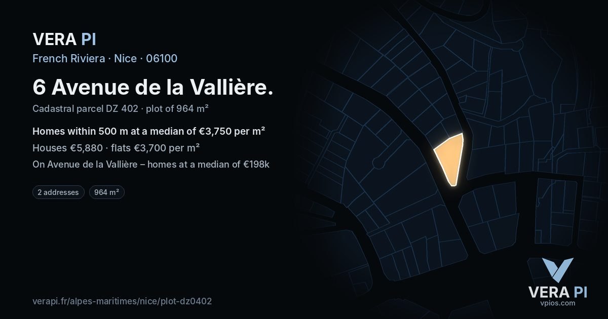 6 Avenue de la Vallière, Nice at night – the plot lit, the parcels around coloured by the prices near them