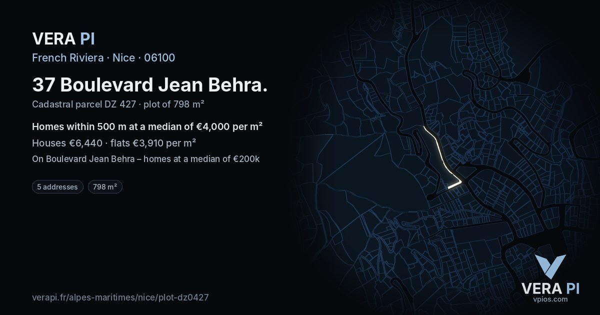 37 Boulevard Jean Behra, Nice at night – the plot lit, the parcels around coloured by the prices near them