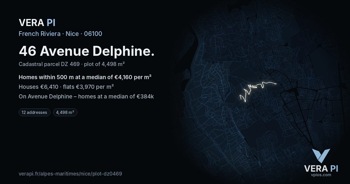 46 Avenue Delphine, Nice at night – the plot lit, the parcels around coloured by the prices near them