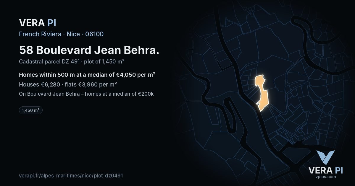 58 Boulevard Jean Behra, Nice at night – the plot lit, the parcels around coloured by the prices near them