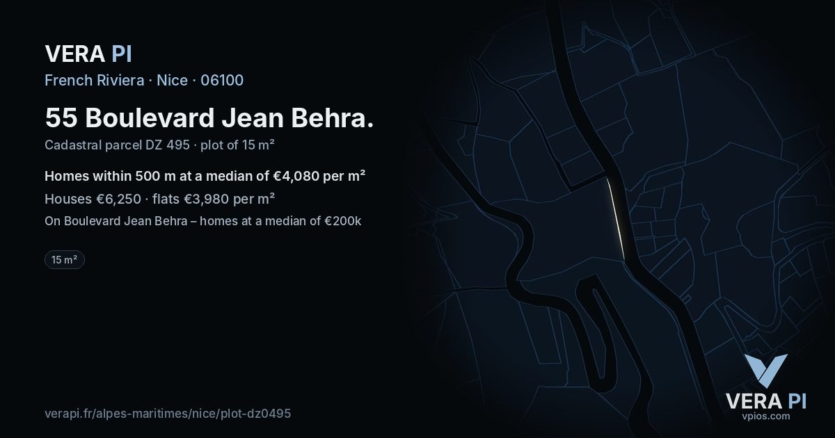 55 Boulevard Jean Behra, Nice at night – the plot lit, the parcels around coloured by the prices near them