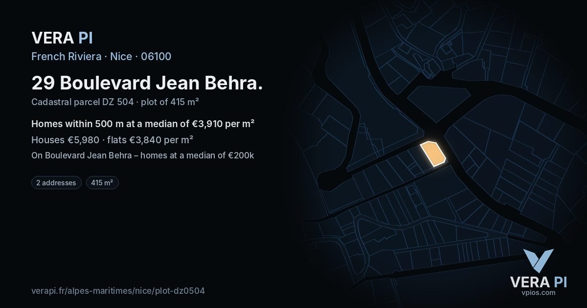 29 Boulevard Jean Behra, Nice at night – the plot lit, the parcels around coloured by the prices near them