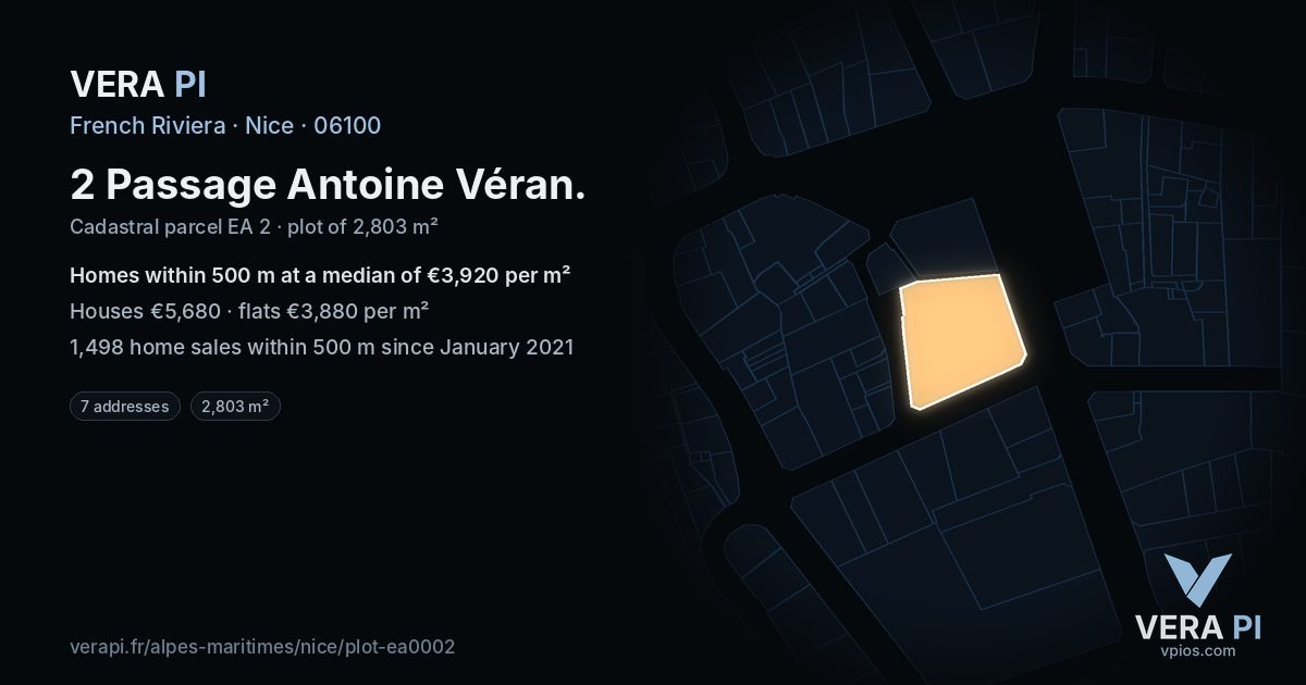 2 Passage Antoine Véran, Nice at night – the plot lit, the parcels around coloured by the prices near them