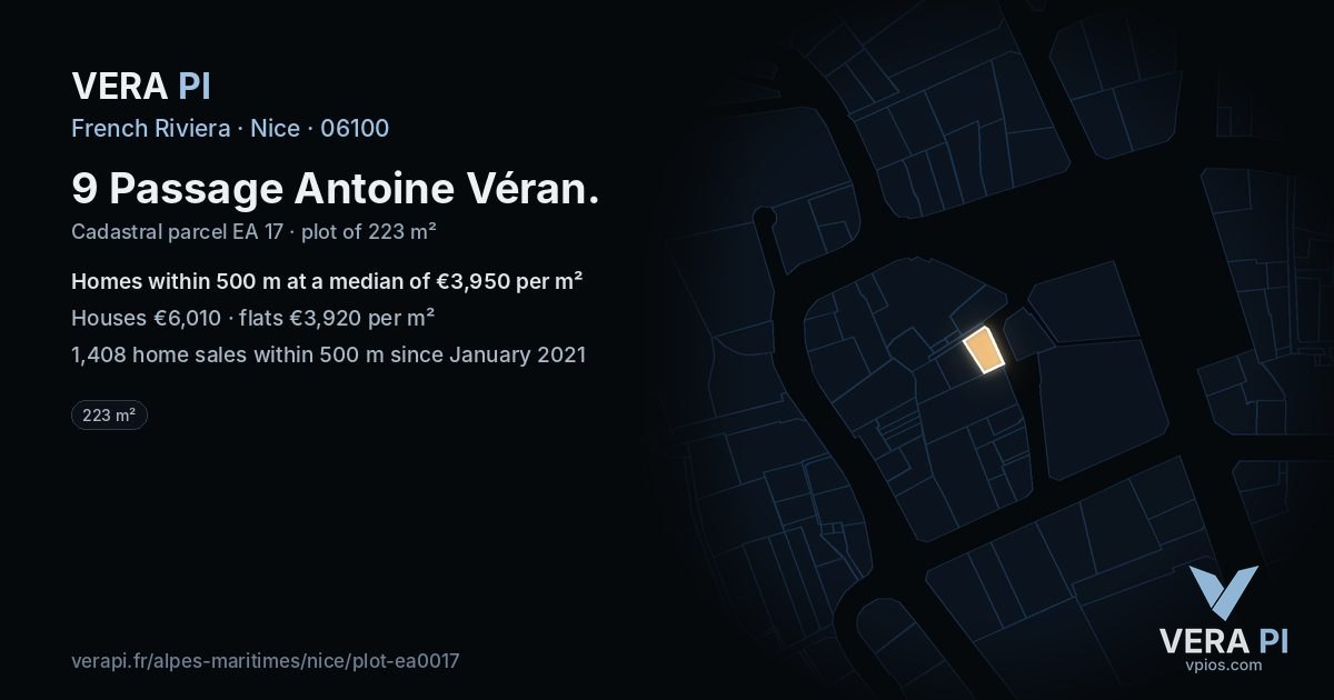 9 Passage Antoine Véran, Nice at night – the plot lit, the parcels around coloured by the prices near them