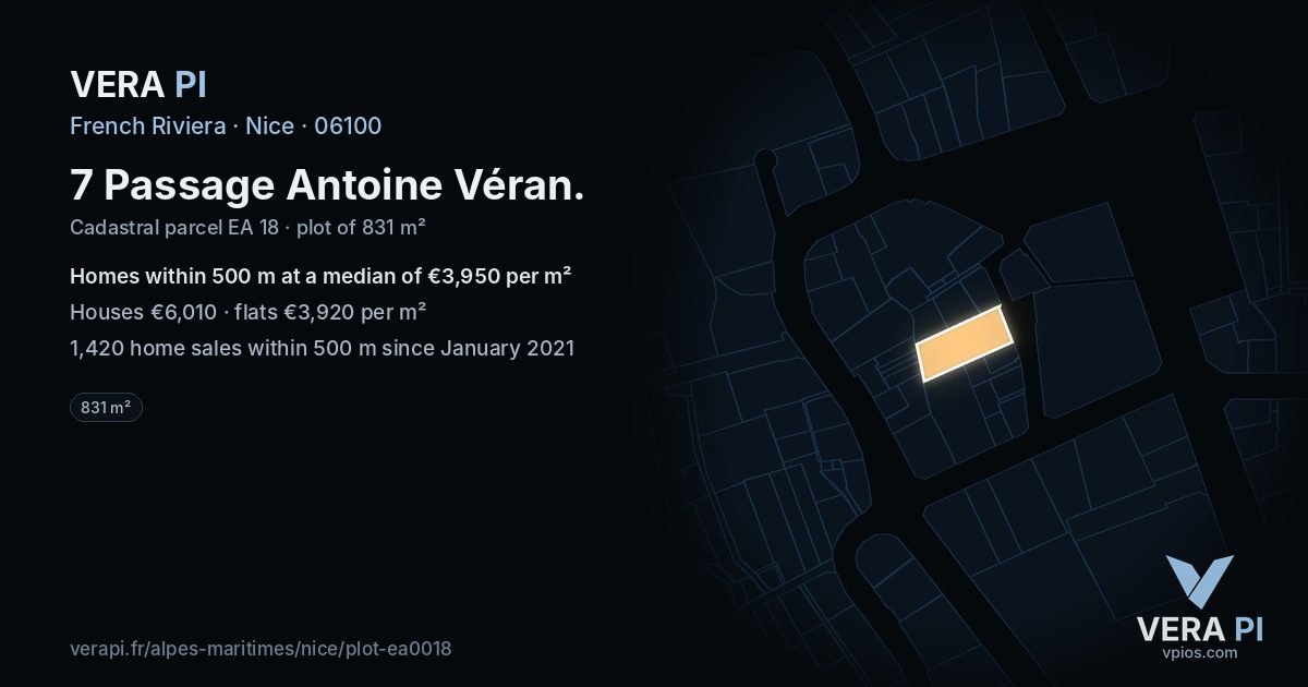 7 Passage Antoine Véran, Nice at night – the plot lit, the parcels around coloured by the prices near them