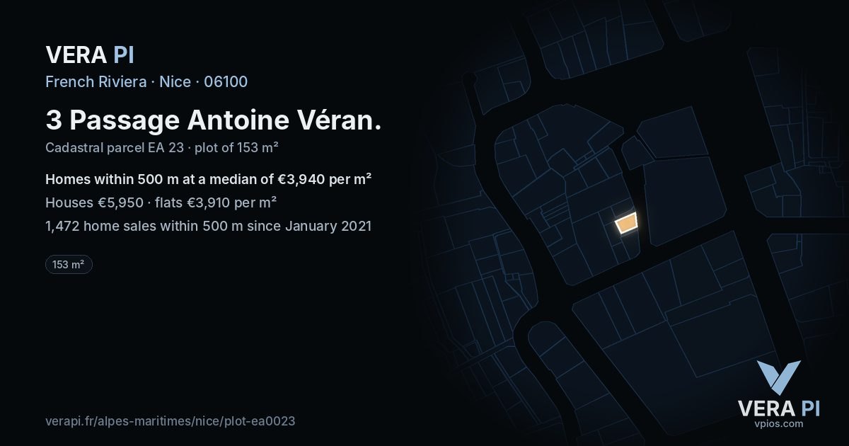 3 Passage Antoine Véran, Nice at night – the plot lit, the parcels around coloured by the prices near them