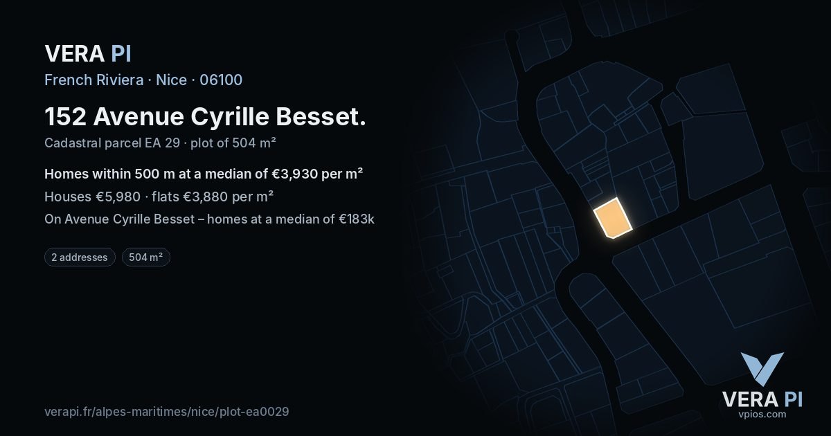 152 Avenue Cyrille Besset, Nice at night – the plot lit, the parcels around coloured by the prices near them