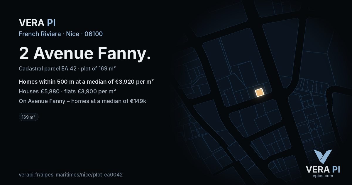 2 Avenue Fanny, Nice at night – the plot lit, the parcels around coloured by the prices near them