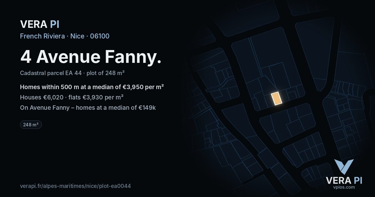 4 Avenue Fanny, Nice at night – the plot lit, the parcels around coloured by the prices near them