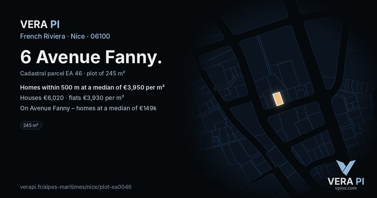 6 Avenue Fanny, Nice at night – the plot lit, the parcels around coloured by the prices near them