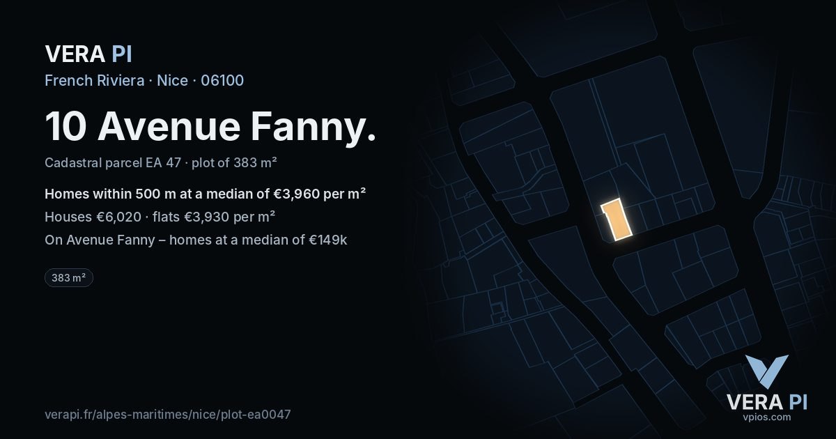 10 Avenue Fanny, Nice at night – the plot lit, the parcels around coloured by the prices near them