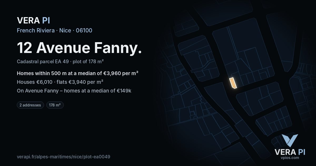 12 Avenue Fanny, Nice at night – the plot lit, the parcels around coloured by the prices near them
