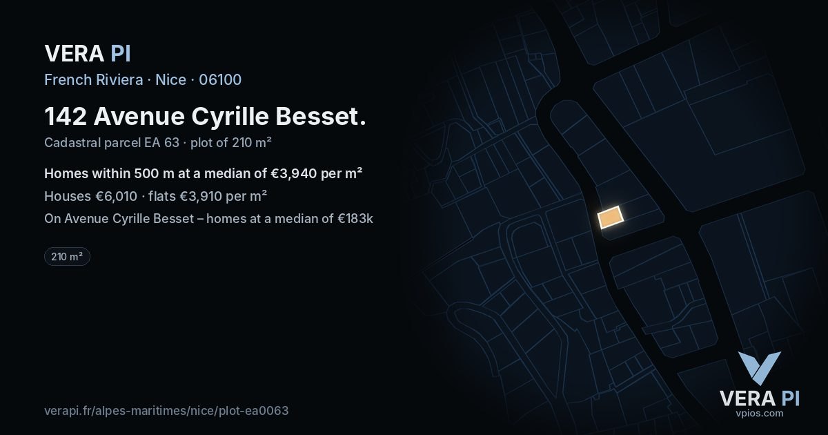 142 Avenue Cyrille Besset, Nice at night – the plot lit, the parcels around coloured by the prices near them