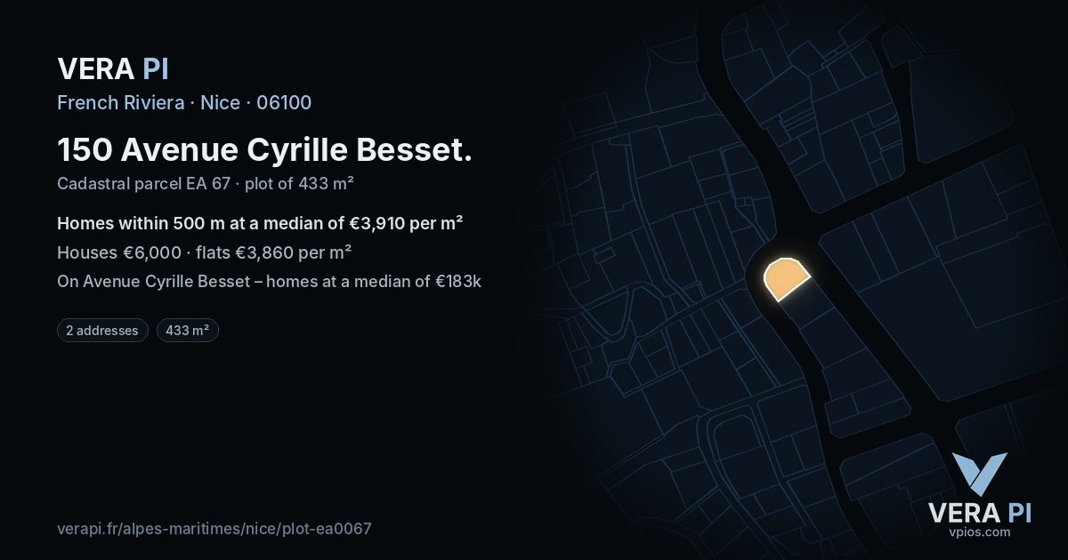 150 Avenue Cyrille Besset, Nice at night – the plot lit, the parcels around coloured by the prices near them
