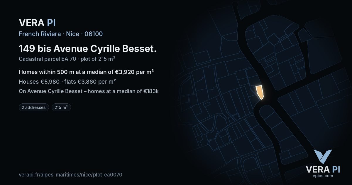 149 bis Avenue Cyrille Besset, Nice at night – the plot lit, the parcels around coloured by the prices near them
