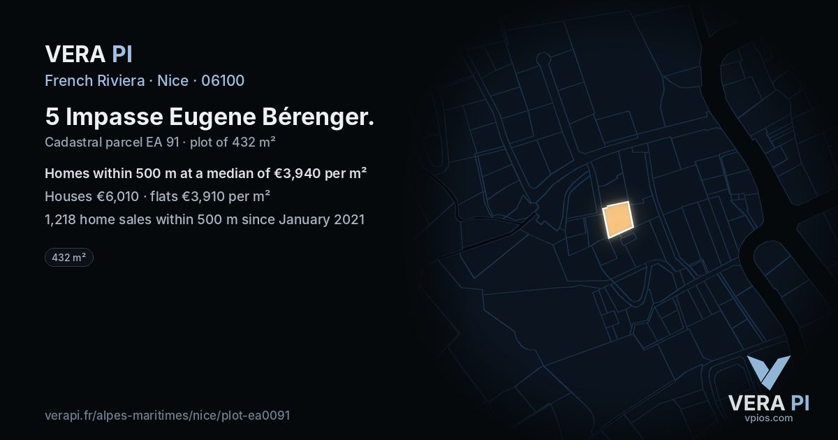 5 Impasse Eugene Bérenger, Nice at night – the plot lit, the parcels around coloured by the prices near them