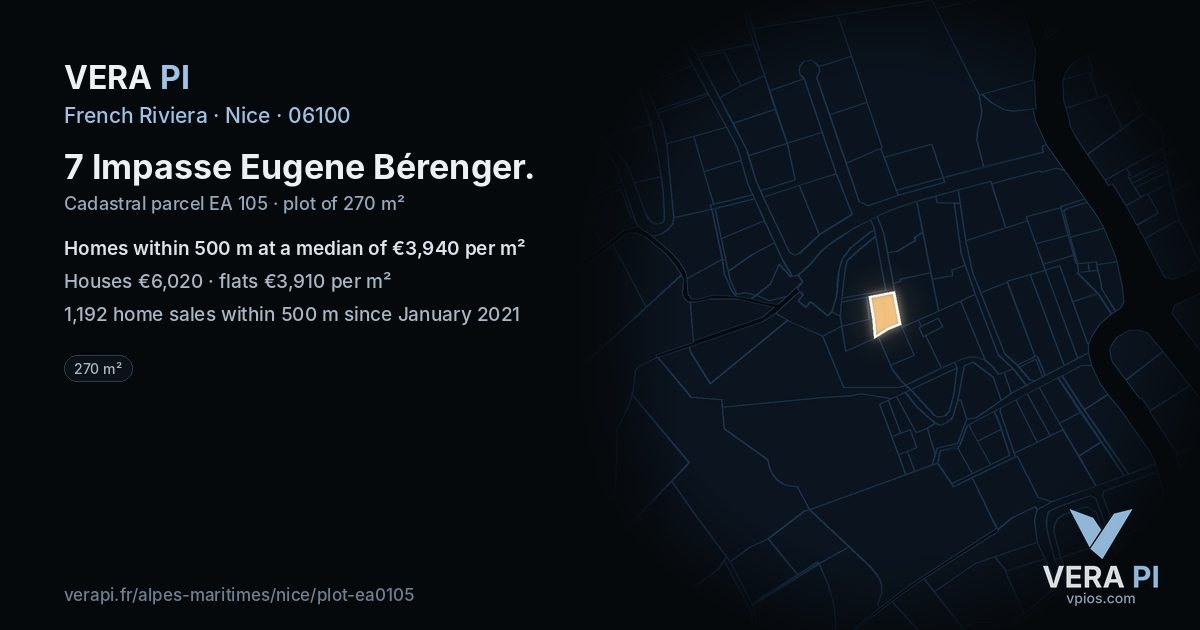 7 Impasse Eugene Bérenger, Nice at night – the plot lit, the parcels around coloured by the prices near them