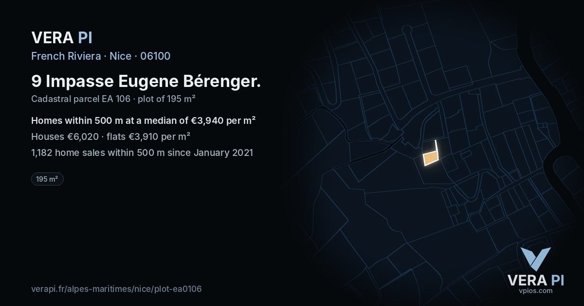 9 Impasse Eugene Bérenger, Nice at night – the plot lit, the parcels around coloured by the prices near them
