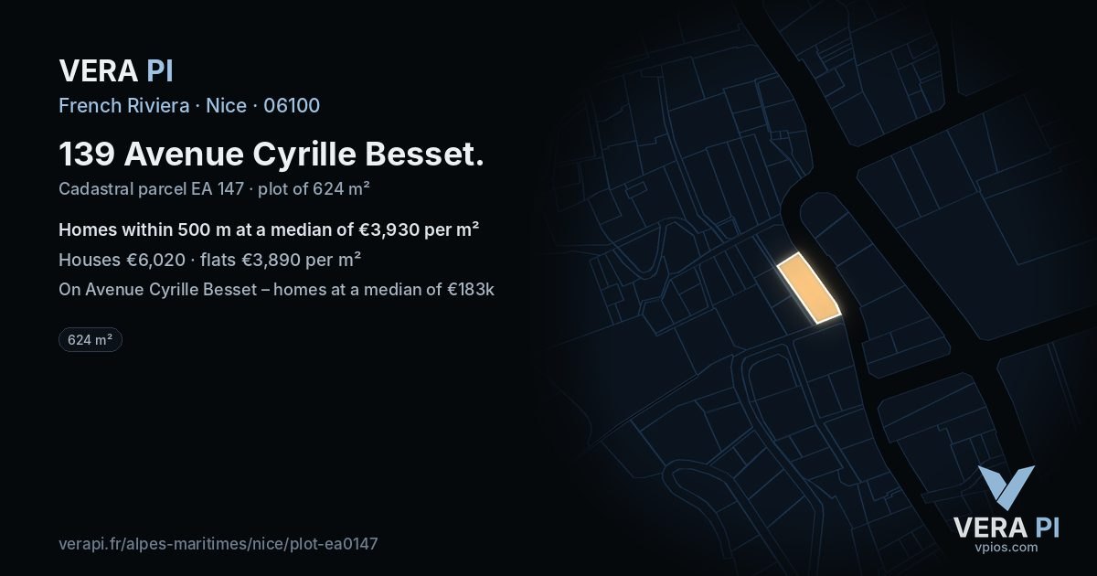 139 Avenue Cyrille Besset, Nice at night – the plot lit, the parcels around coloured by the prices near them