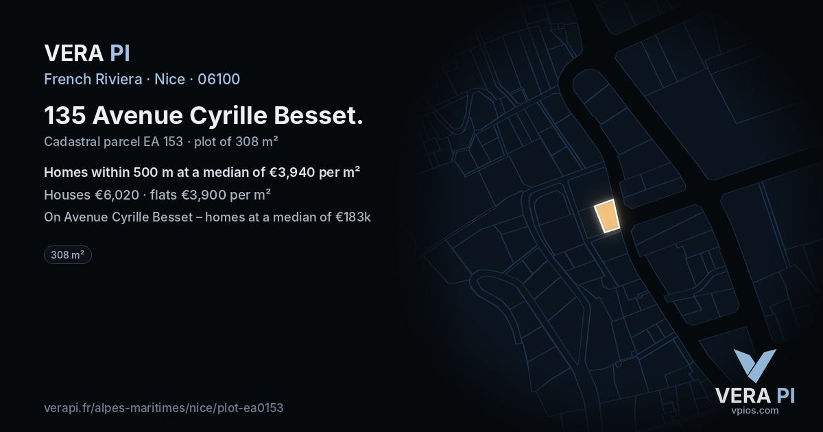 135 Avenue Cyrille Besset, Nice at night – the plot lit, the parcels around coloured by the prices near them
