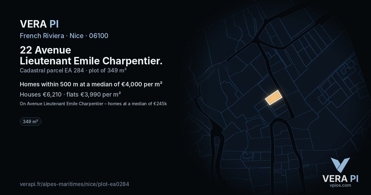 22 Avenue Lieutenant Emile Charpentier, Nice at night – the plot lit, the parcels around coloured by the prices near them