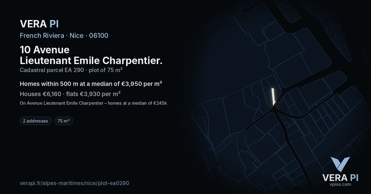 10 Avenue Lieutenant Emile Charpentier, Nice at night – the plot lit, the parcels around coloured by the prices near them