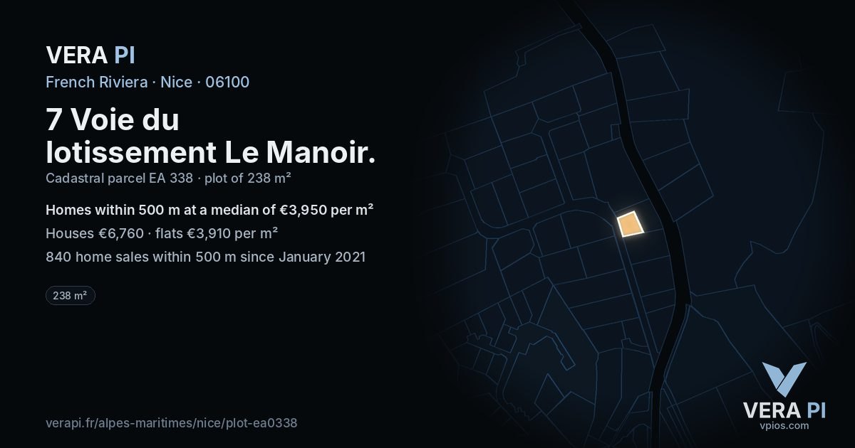 7 Voie du lotissement Le Manoir, Nice at night – the plot lit, the parcels around coloured by the prices near them