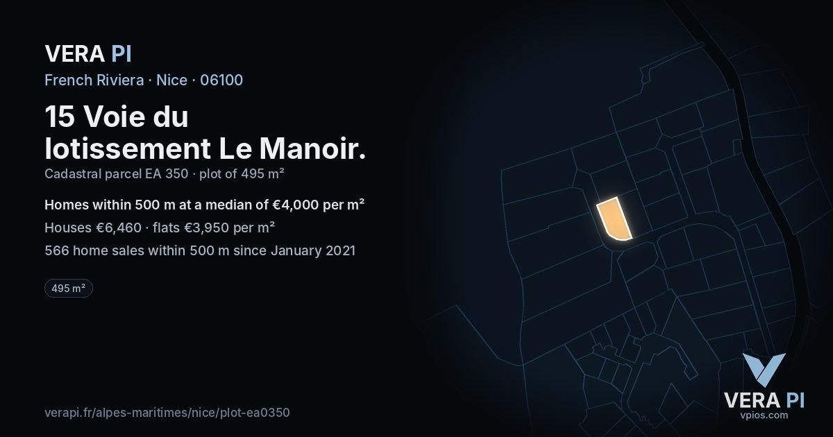 15 Voie du lotissement Le Manoir, Nice at night – the plot lit, the parcels around coloured by the prices near them
