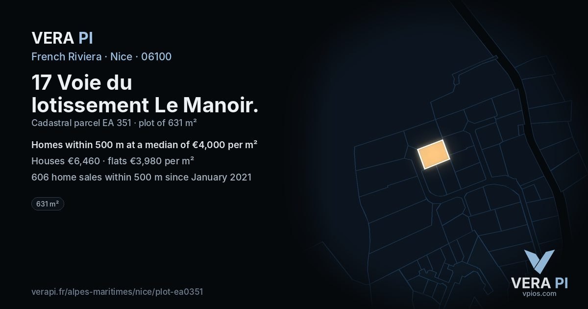 17 Voie du lotissement Le Manoir, Nice at night – the plot lit, the parcels around coloured by the prices near them