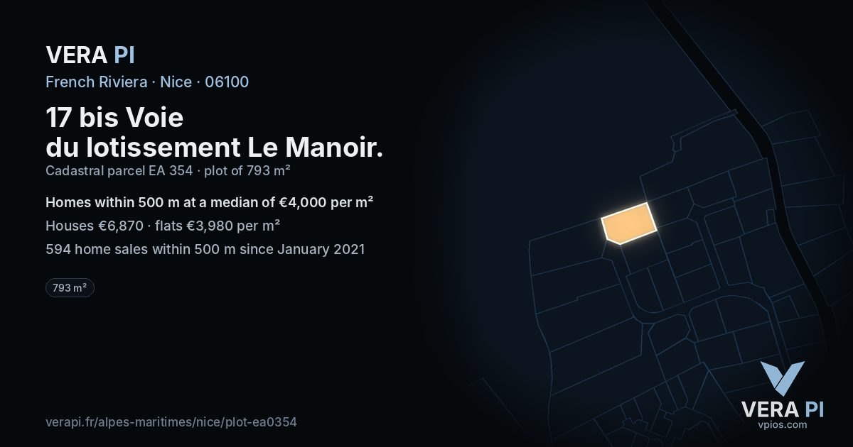 17 bis Voie du lotissement Le Manoir, Nice at night – the plot lit, the parcels around coloured by the prices near them