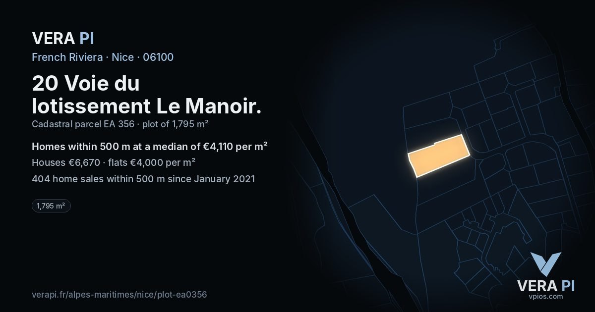 20 Voie du lotissement Le Manoir, Nice at night – the plot lit, the parcels around coloured by the prices near them