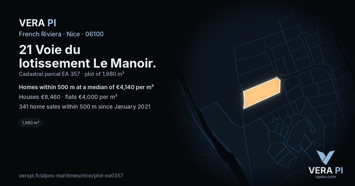 21 Voie du lotissement Le Manoir, Nice at night – the plot lit, the parcels around coloured by the prices near them