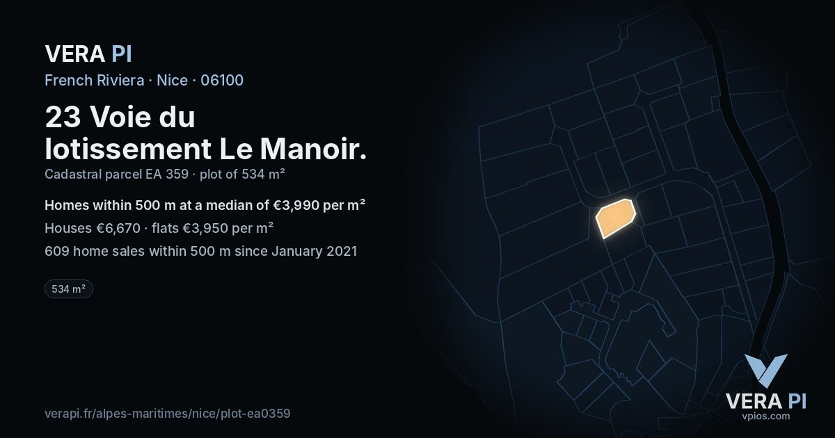 23 Voie du lotissement Le Manoir, Nice at night – the plot lit, the parcels around coloured by the prices near them