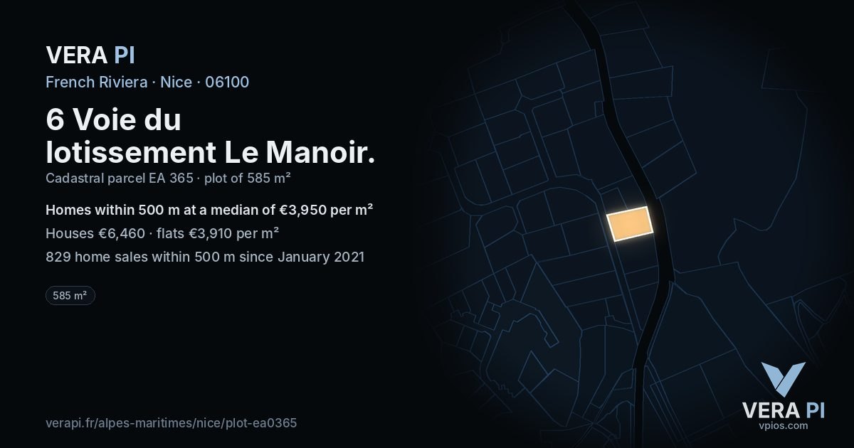 6 Voie du lotissement Le Manoir, Nice at night – the plot lit, the parcels around coloured by the prices near them