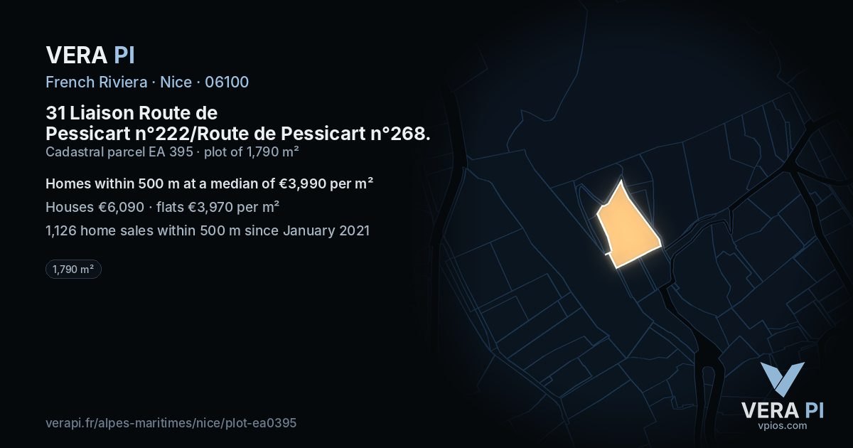 31 Liaison Route de Pessicart n°222/Route de Pessicart n°268, Nice at night – the plot lit, the parcels around coloured by the prices near them