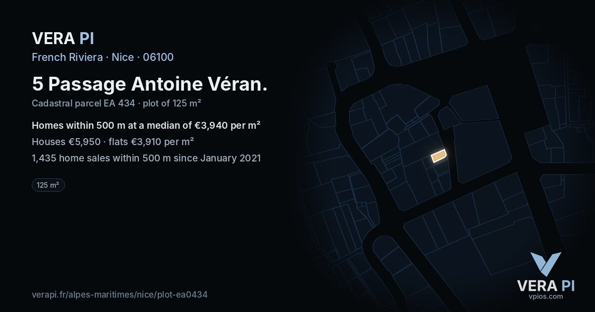 5 Passage Antoine Véran, Nice at night – the plot lit, the parcels around coloured by the prices near them