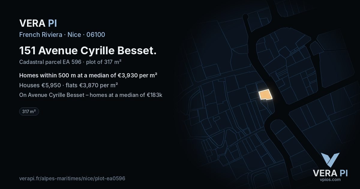 151 Avenue Cyrille Besset, Nice at night – the plot lit, the parcels around coloured by the prices near them