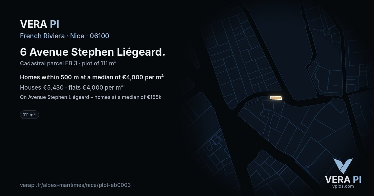 6 Avenue Stephen Liégeard, Nice at night – the plot lit, the parcels around coloured by the prices near them