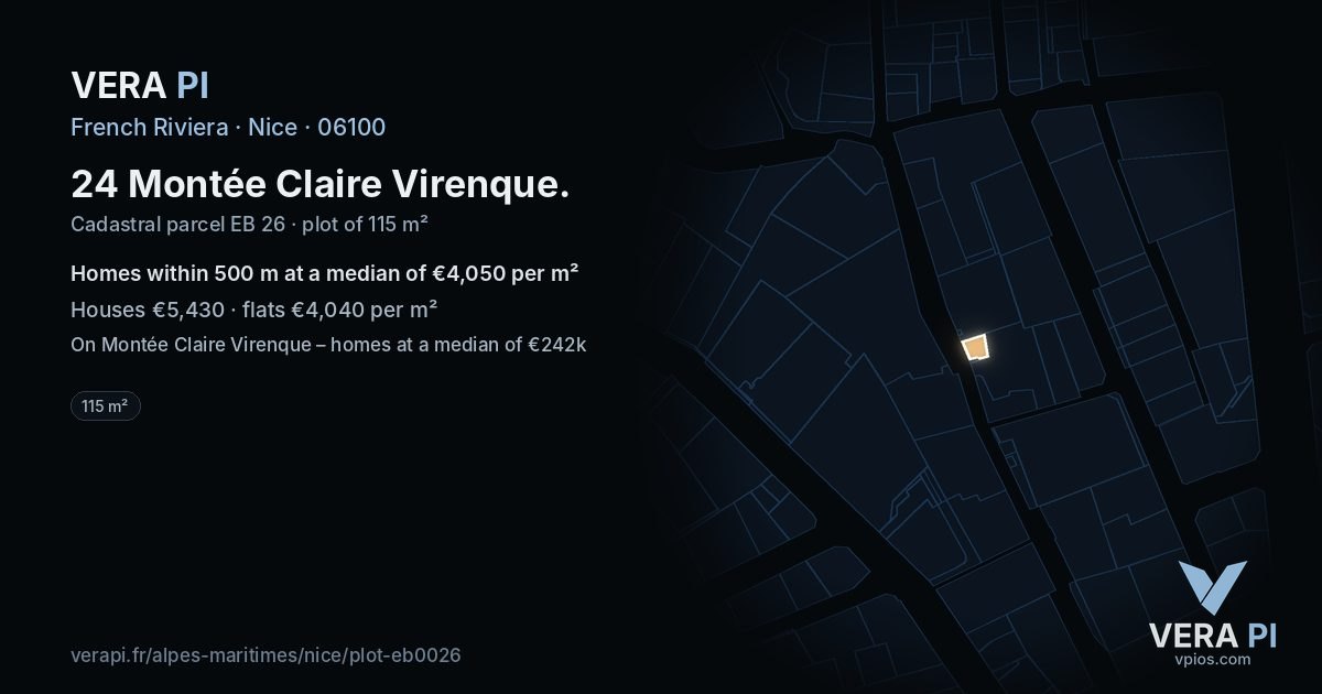 24 Montée Claire Virenque, Nice at night – the plot lit, the parcels around coloured by the prices near them