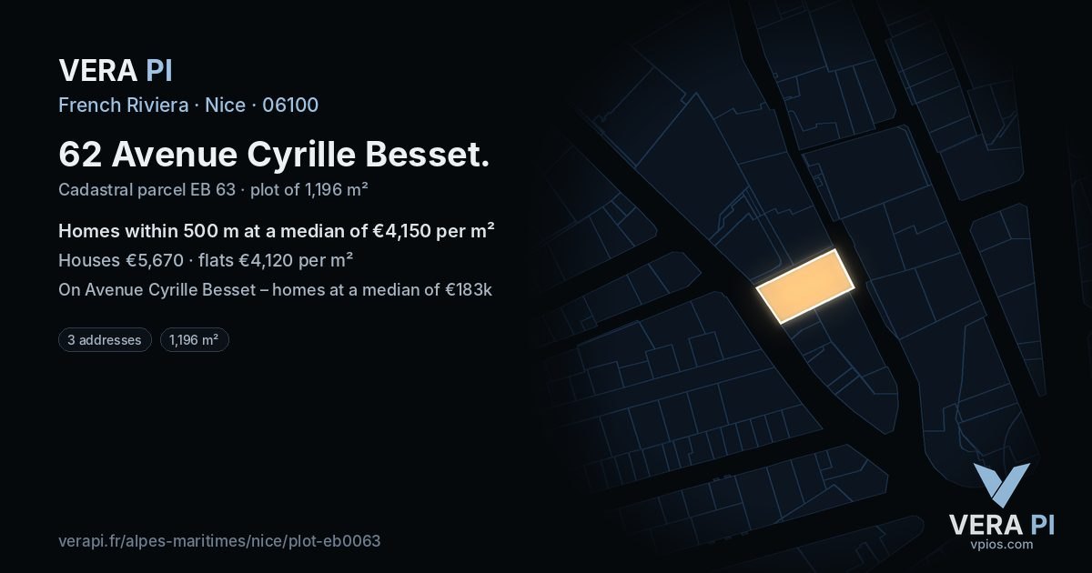 62 Avenue Cyrille Besset, Nice at night – the plot lit, the parcels around coloured by the prices near them