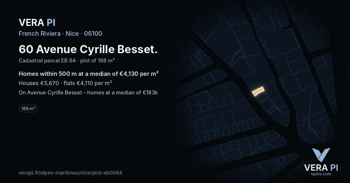 60 Avenue Cyrille Besset, Nice at night – the plot lit, the parcels around coloured by the prices near them