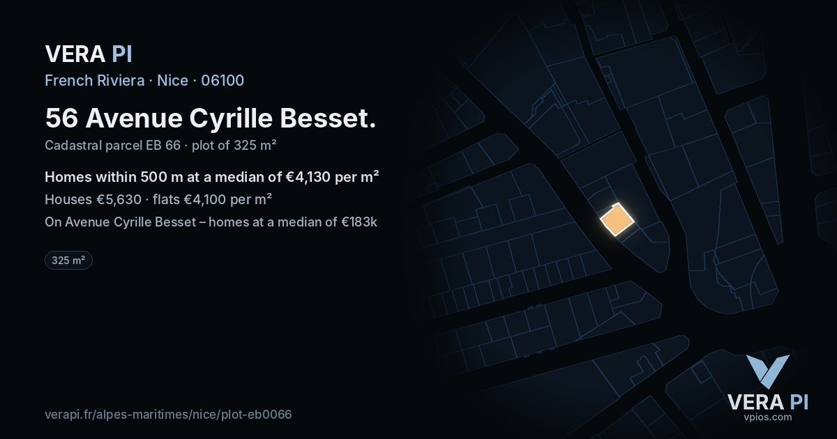 56 Avenue Cyrille Besset, Nice at night – the plot lit, the parcels around coloured by the prices near them