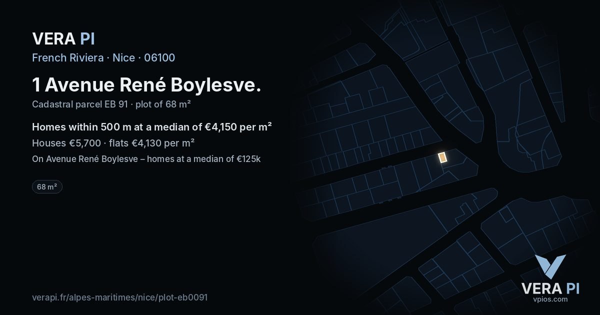 1 Avenue René Boylesve, Nice at night – the plot lit, the parcels around coloured by the prices near them