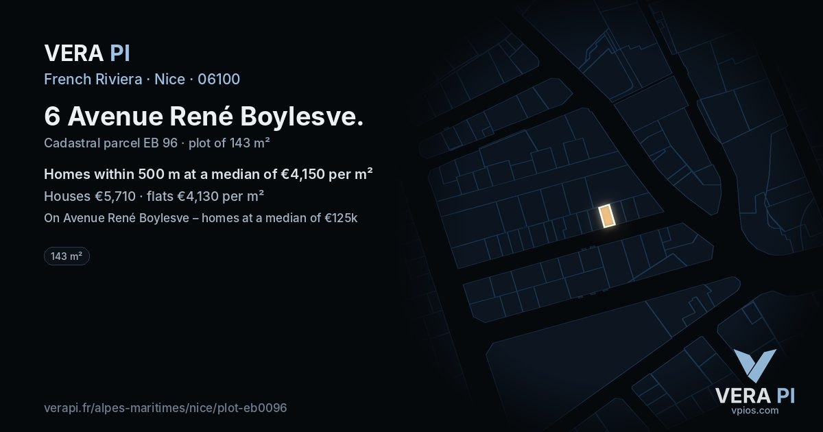 6 Avenue René Boylesve, Nice at night – the plot lit, the parcels around coloured by the prices near them